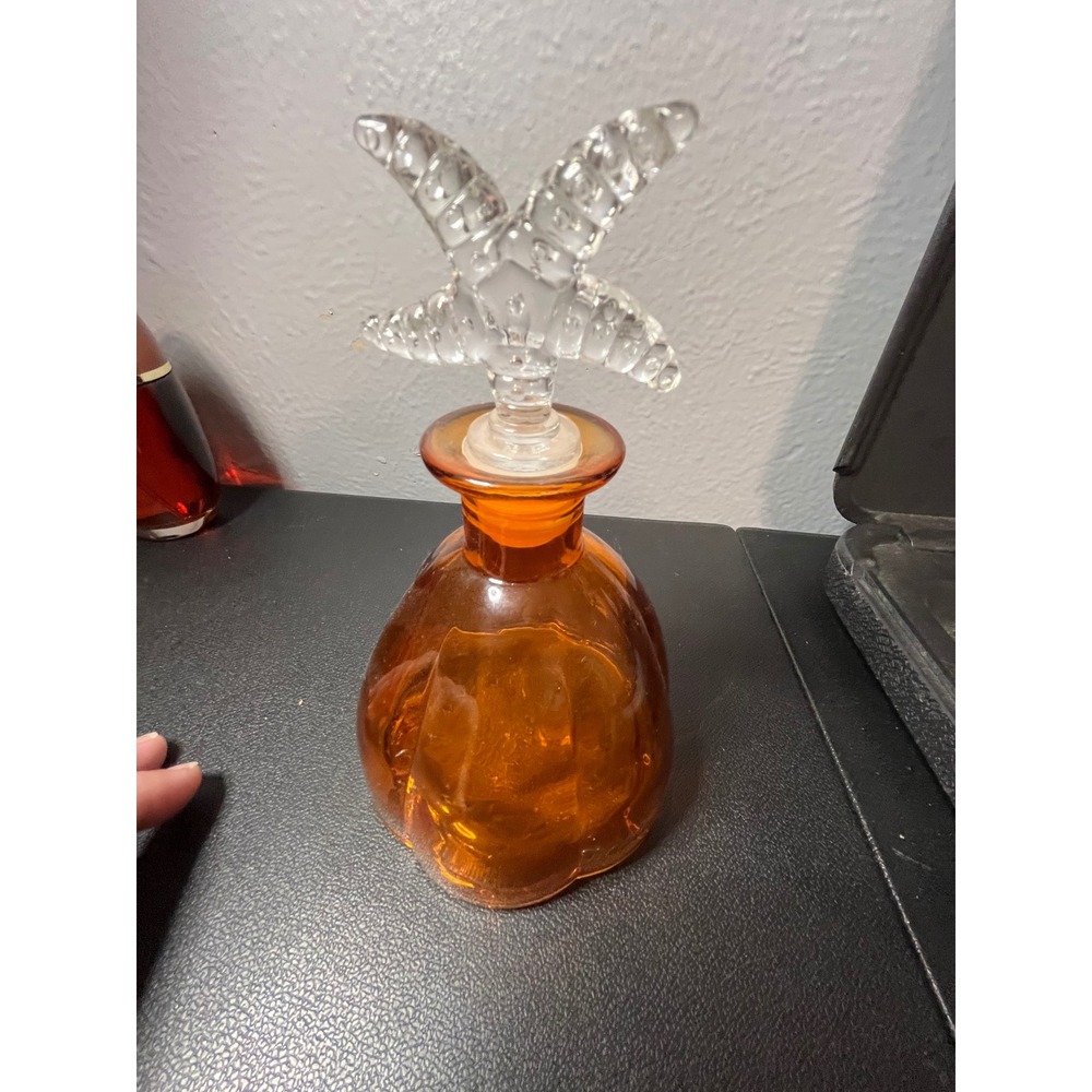 Amber Glass Perfume Bottle with Clear Starfish Stopper Scalloped Base Decor - Picture 2 of 8